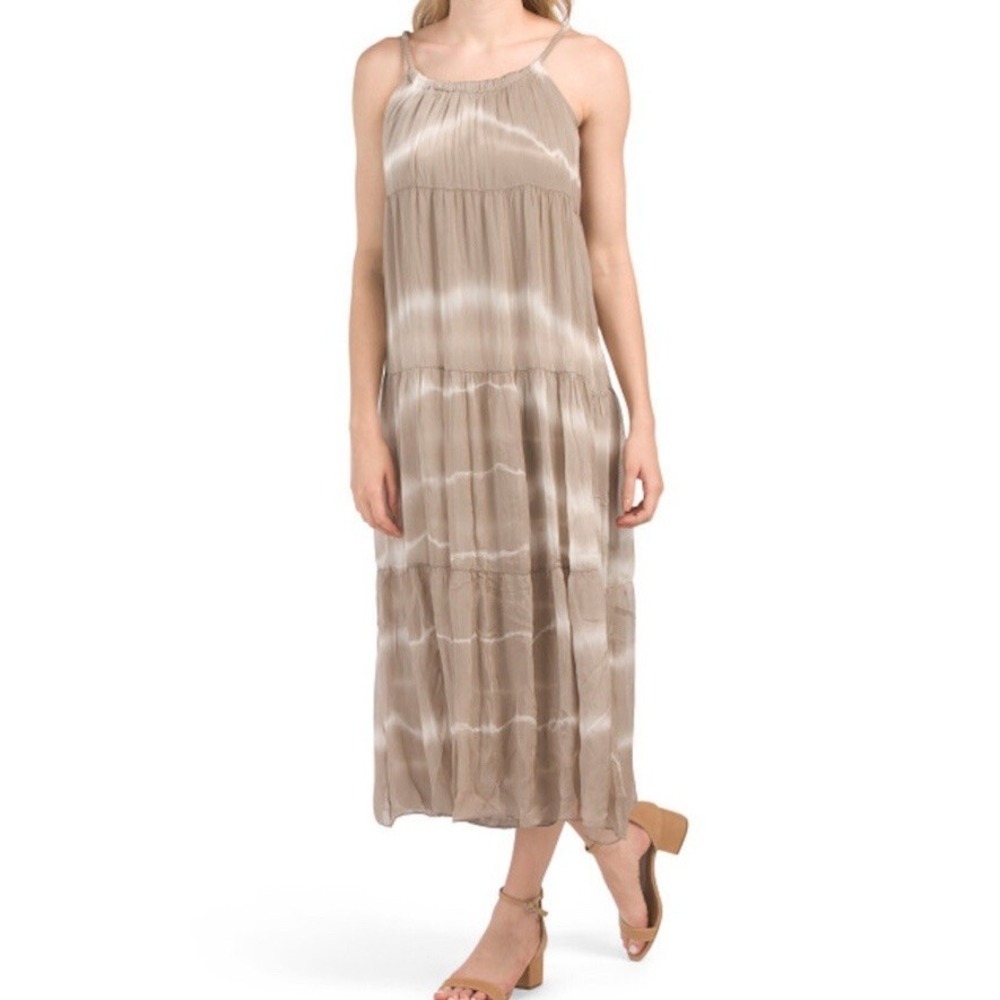 Elena‎ Baldi Beige Tie Dye Silk Blend Midi Dress Large Made In Italy
